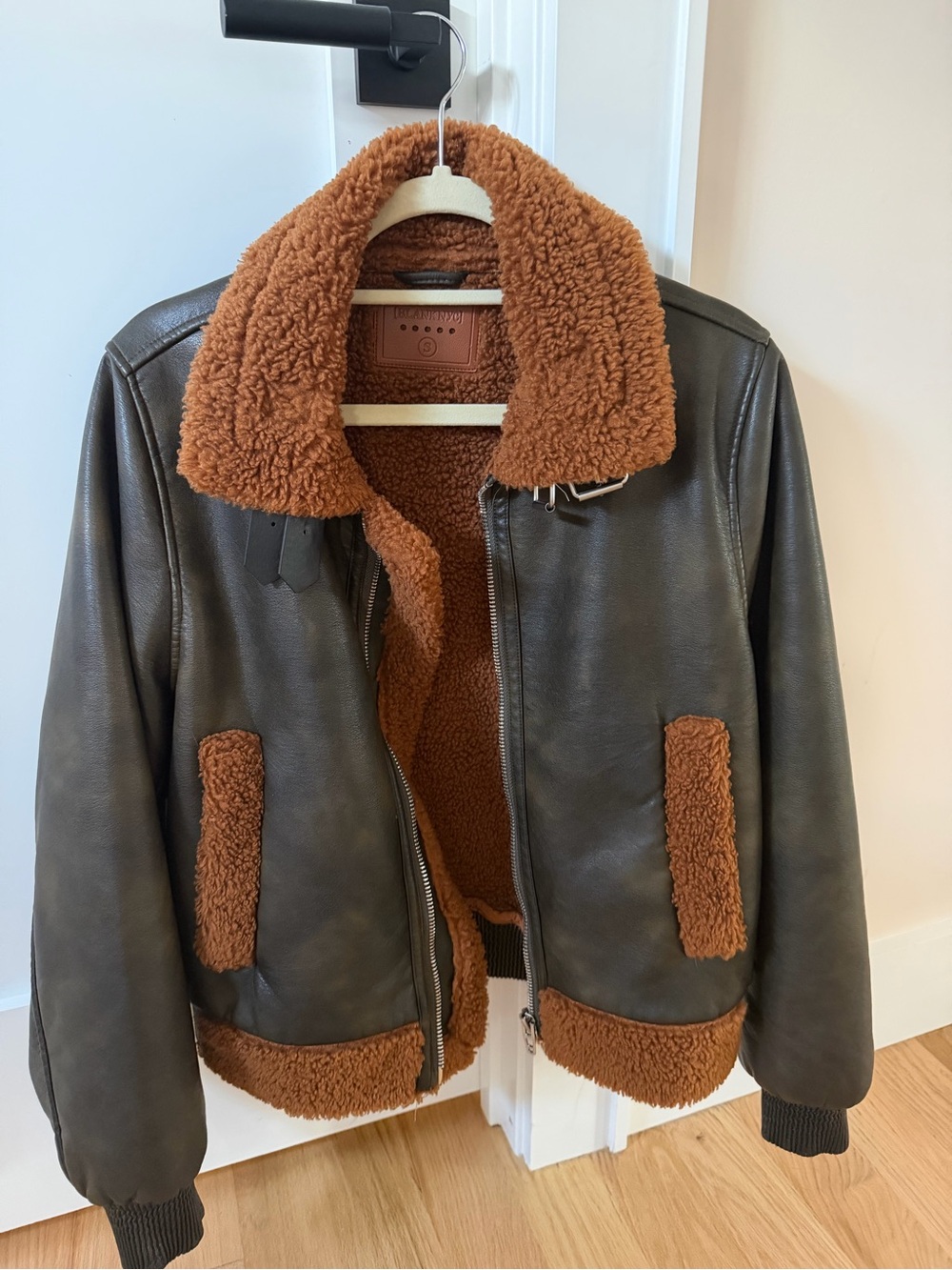 Blank NYC Brown Shearling-Trimmed Faux Leather Jacket